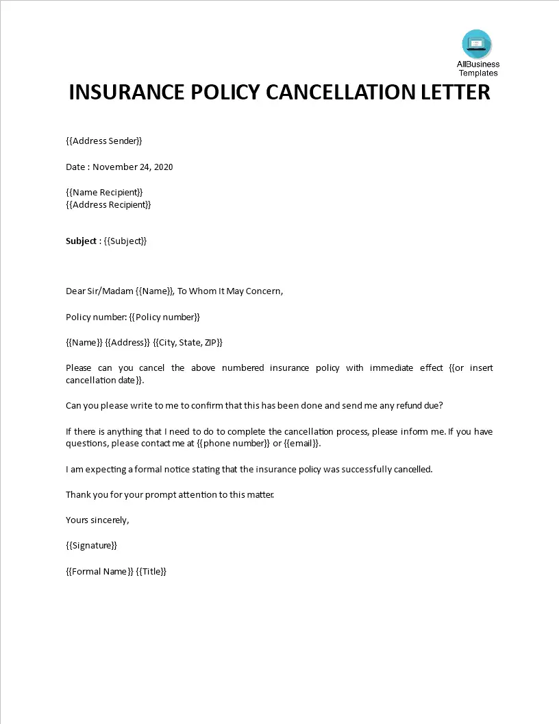 Cancellation Letter Insurance Policy