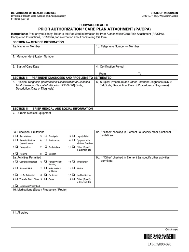 Fillable Online dhs wisconsin wisconsin forwardhealth form ...
