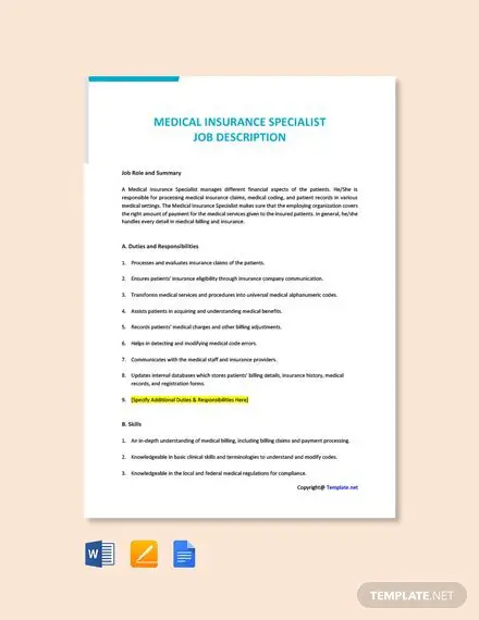 FREE Medical Insurance Specialist Job Description