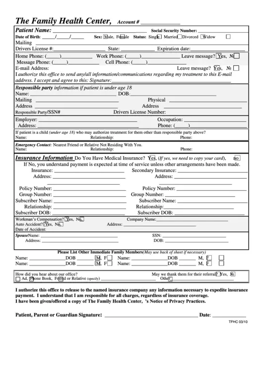 Health Insurance Application Form printable pdf download